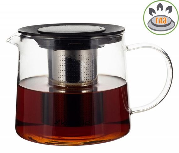 Чайник скляний заварювальний Kamille 1000мл зі знімним ситечком (0776m)