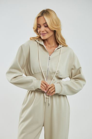 Жіночий спортивний костюм з коротким худі та вільними штанами - бежевий цвет, ONE SIZE (є розміри) | Зображення 2