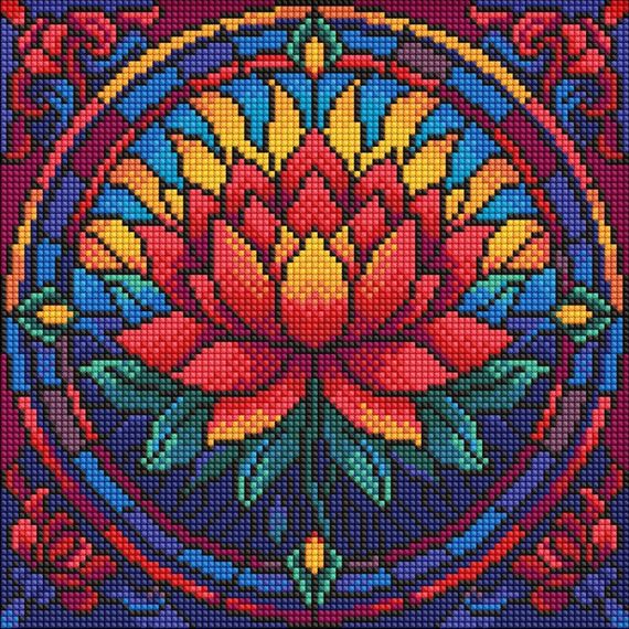 Алмазна мозаїка "Вітраж. Лотос" ©art_selena_ua AMO8330, 30х30 см