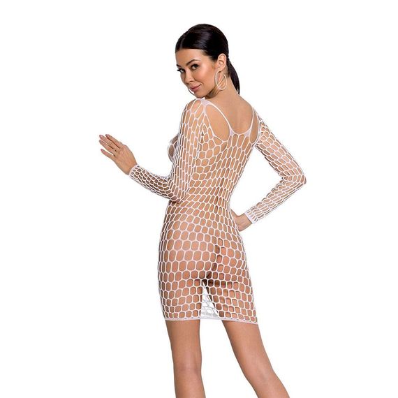 Бодістокінг-сукня з глибоким коміром Passion BS093 white, довгі рукави, One size | Зображення 1