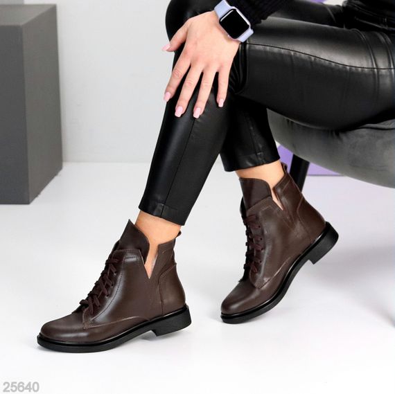 Дизайнерські зимові черевики колір Шоколад натуральна шкіра низький хід | Зображення 8