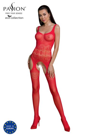 Бодістокінг Passion ECO BS005 red, щільний, відкритий доступ, імітація підв’язок, S/M/L