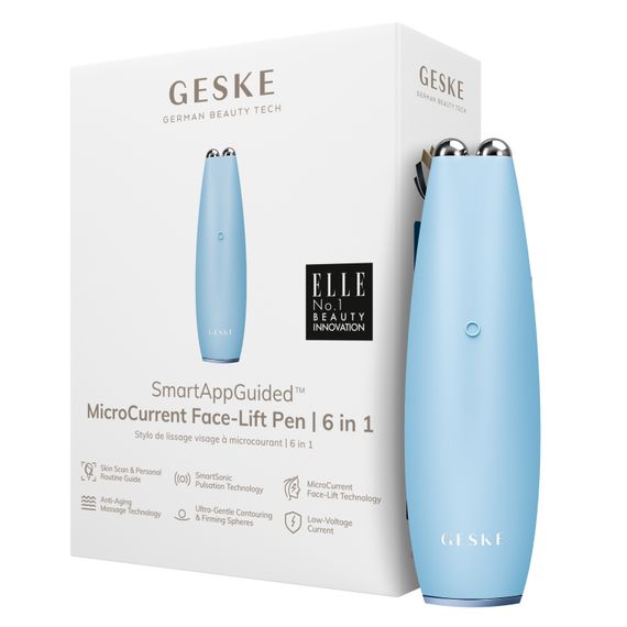 Мікрострумова ручка для підтяжки шкіри обличчя GESKE MicroCurrent Face-Lift Pen 6в1 white, Блакитний