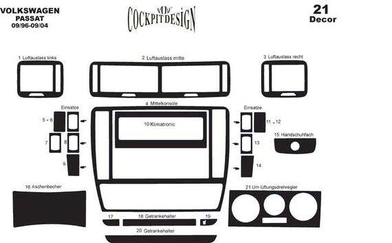 Накладки на панель 96-04 Дерево для Volkswagen Passat B5 1997-2005 років | Зображення 2