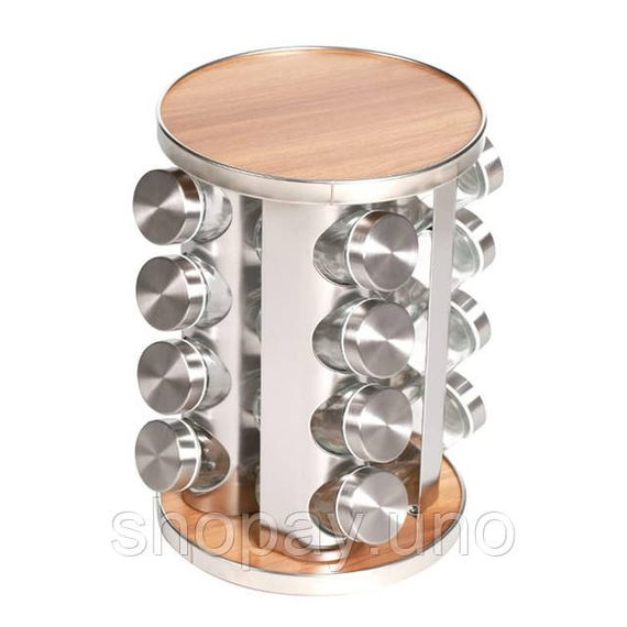 Набор емкостей для специй Spice Wood Carousel ∙ Карусель - спецовница на подставке ∙ 16 стеклянных баночек