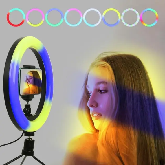 Кольцевая светодиодная лампа RGB 30 см с креплением для телефона | Зображення 1