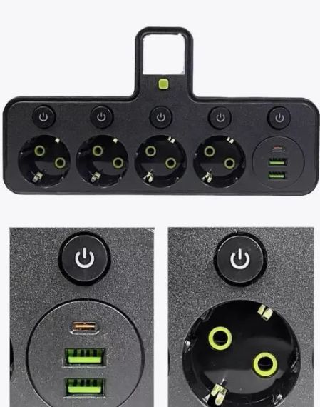 Розетка 9-в-1 європейського стилю з вимикачем, зарядним пристроєм USB та вогнестійкою/вибухозахищеною конструкцією для кухні,