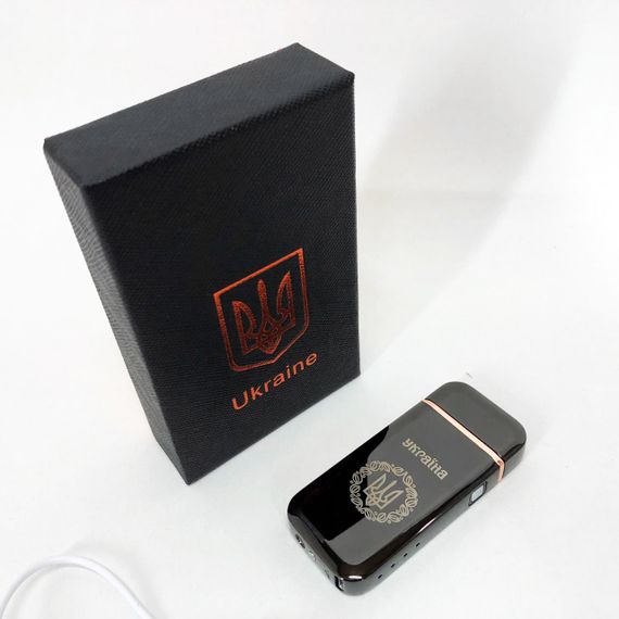 Дугова електроімпульсна запальничка USB Герб України (індикатор заряду, ліхтарик) HL-442, чорний | Зображення 3