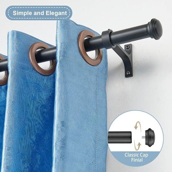 Матовий чорний карниз для вікон, одинарний телескопічний карниз, міцний карниз | Зображення 4