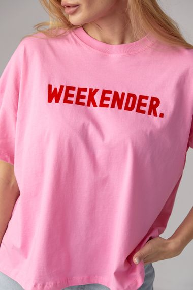 Трикотажная футболка с надписью Weekender - розовый цвет, M (есть размеры) | Зображення 3