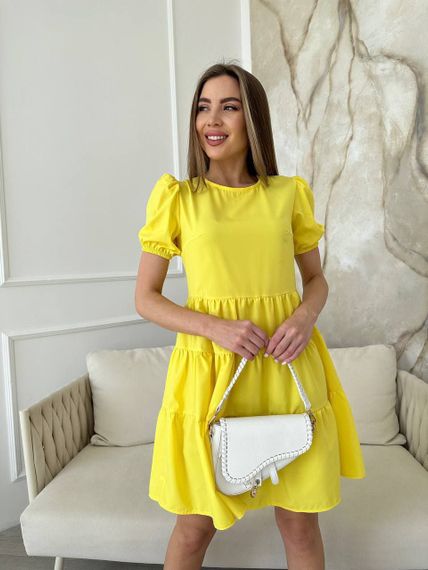 Жіноча коротка сукня із софту "Classic" колір жовтий р.50/52 440230 | Зображення 3