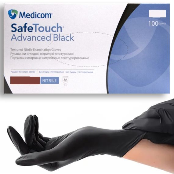 Перчатки нитриловые Medicom Black размер XS 5,0гр (черные) 100 шт | Зображення 1
