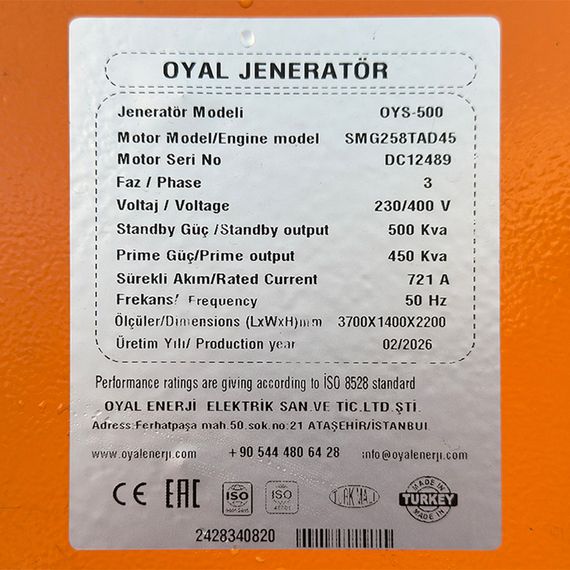 Дизельний генератор OYAL OYS-500 C-SDEC SMG258TAD45 500 кВА/400 кВт, генератор OYL355S, витрата палива при 75% навантаження - 73,5 | Зображення 6