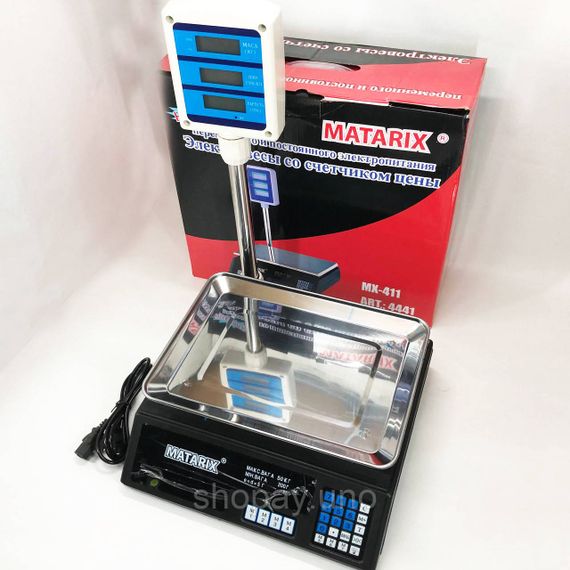 Весы электронные торговые цифровые Matarix MX-411+ на 50 кг, Весы торговые до 50 килограмм с дисплеем OX-18