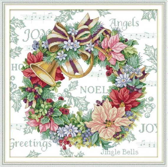 Набір для вишивання за нанесеною на канву схемою "Holiday wreath". AIDA 14CT printed 54*54 см