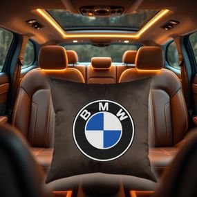 Авто Подушка c вышивкой логотипа марки бмв BMW коричневый автомобилисту 00454