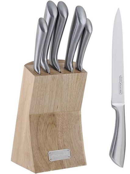 Набір ножів Kamille Steel 5 кухонних ножів на дерев'яній підставці