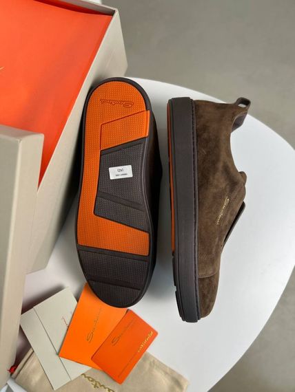 Сліпони Santoni без шнурівки коричневі замша ob438 | Зображення 5