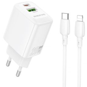 СЗУ Borofone BN27 Fuente PD20W+QC3.0 (1USB-A/1C) + кабель Type-C to Lightning White