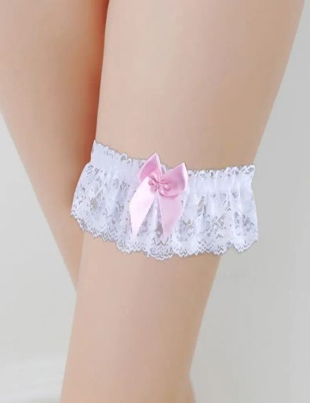 Білі підв'язки Star Night з рожевим бантом (без коробки) Sex Aura