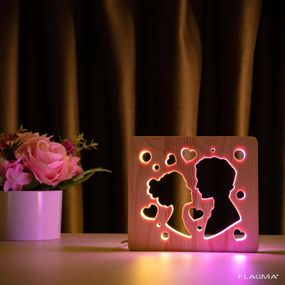 Светильник ночник ArtEco Light из дерева LED "Поцелуй" с пультом и регулировкой цвета...