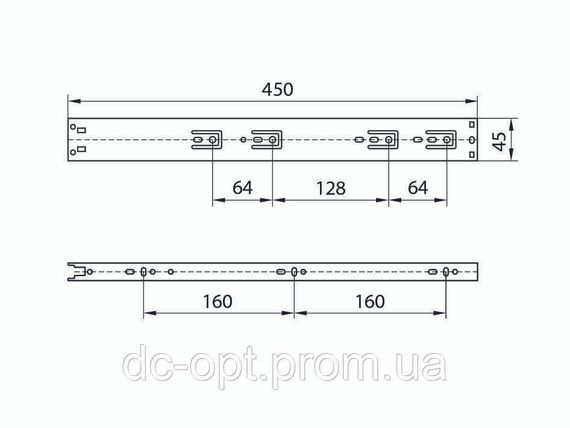 Направляющая телескопическая Push to open L-450мм Н-45мм ДС ПреміумЛайн | Зображення 1