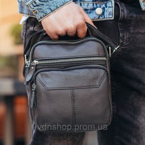 Мужской кожаный мессенджер 18x22x8, сумка планшет через плечо Tiding Bag A25F-1519A черный