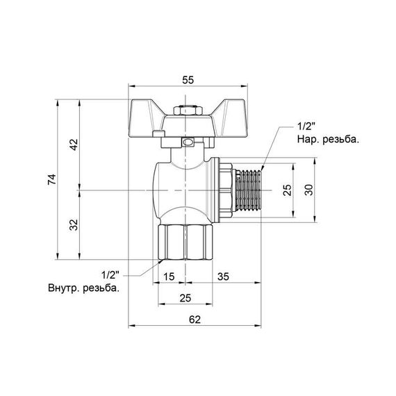 Кран кульовий Thermo Alliance Forte 1/2" ВН для води кутовий (метелик) SF267W15 | Зображення 1