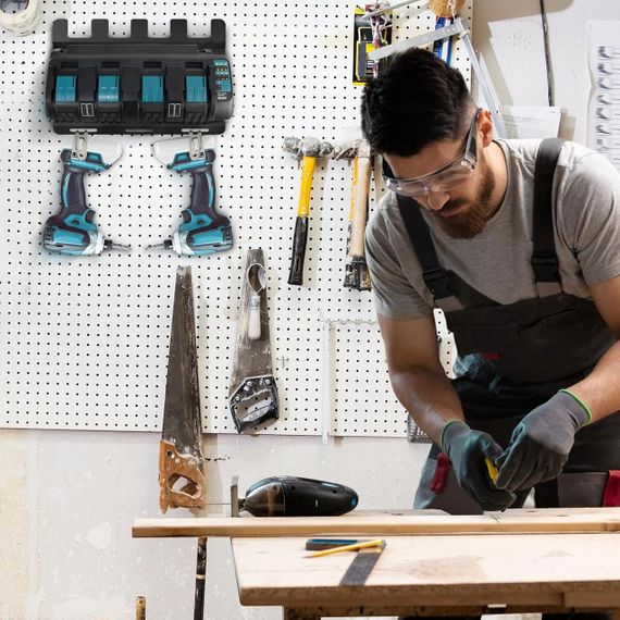 Настенный держатель для зарядного устройства Makita DC18SF, держатель на 4 аккумулятора и шуруповерта, полка | Зображення 6