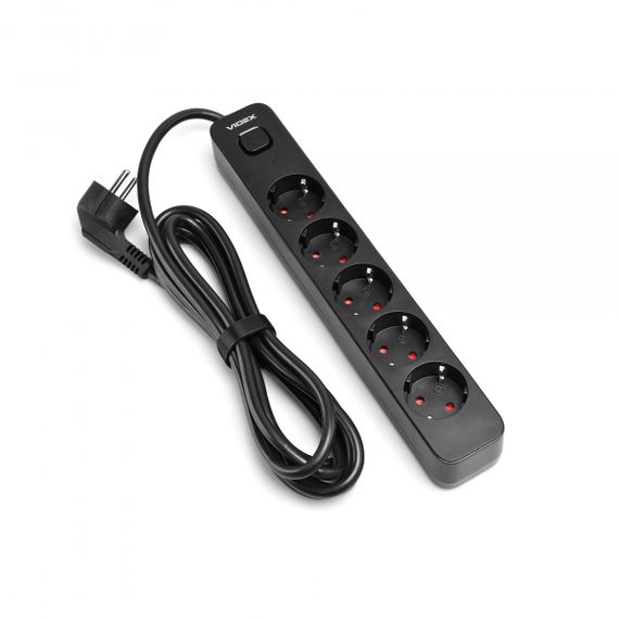 Мережевий подовжувач VIDEX ONCORD з/з 5п 3м (3x1.5мм) з кнопкою Black | Зображення 1