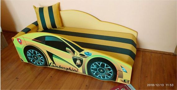 Кровать машинка серия Элит модель Lamborghini желтая со спортивным матрасом и подушкой | Зображення 2