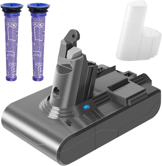 Аккумулятор для пылесоса Dyson V6 6000 мАч с 2 фильтрами для DC58, DC59, DC61, DC62, DC72, DC74, SV03–SV09