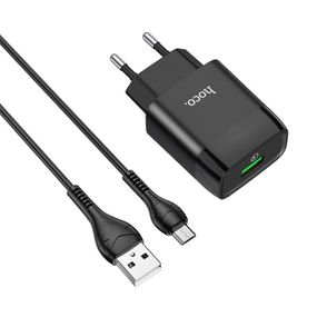 МЗП Hoco C72Q Glorious QC3.0 18W (1USB-A) + кабель USB to MicroUSB Чорний