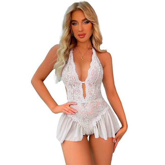 Сексуальний боді-пеньюар із відкритою спиною білий — S/M — Еротична білизна | Зображення 3