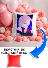 Подушка плюшева Мерч Крафт Дизайн з принтом аніме кіберпанк червоний плюш квадратна 33х33 см