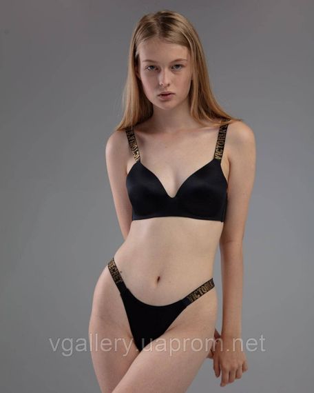 Комплект жіночої безшовної білизни Victoria's Secret GOLD із золотими стразами Чорний колір 75В | Зображення 4