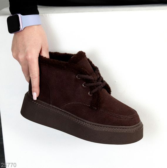 Стильные зимние шоколадные замшевые ботинки на утолщенной подошве | Зображення 1