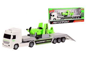 Машинка автовоз, трейлер с самолетом Автопром 7942B, на батарейках, 1: 50, зеленый цвет, свет, звук