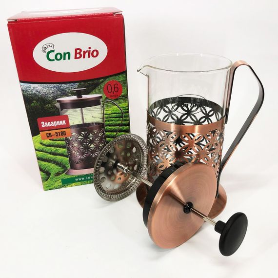 Френч-прес Заварник для чаю Con Brio CB-5160 600мл, Чайник самовар скляний, Чайники для заварювання | Зображення 1