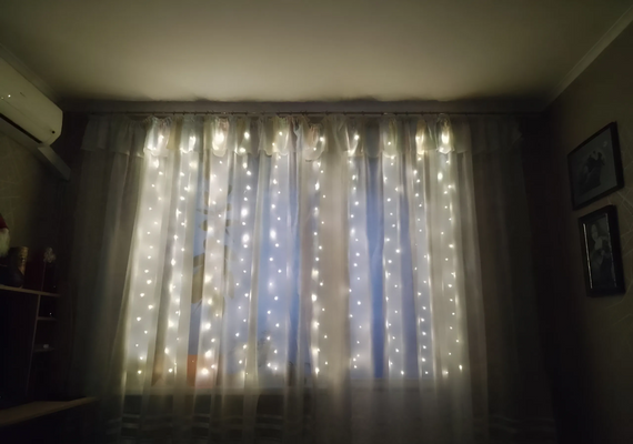 Гирлянда штора 3x2 метра, 200LED, "светодиодные капли" от USB, теплый белый цвет, 8 режимов + пульт | Зображення 1