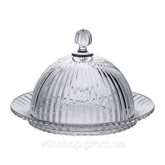 Блюдо сервірувальне з кришкою Ø 20 см скляне прозоре для десертів, випічки, фруктів HP-YH-43 | Зображення 1