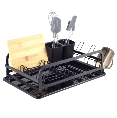 Сушарка для посуду 41,5*13,5*28 см з піддоном алюміній чорний 0752 KAMILLE