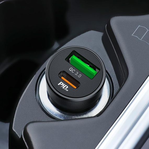 Автомобильное зарядное устройство Hoco Z32B 20W PD Type-C + QC3.0 (1USB/3A) - Black | Зображення 2