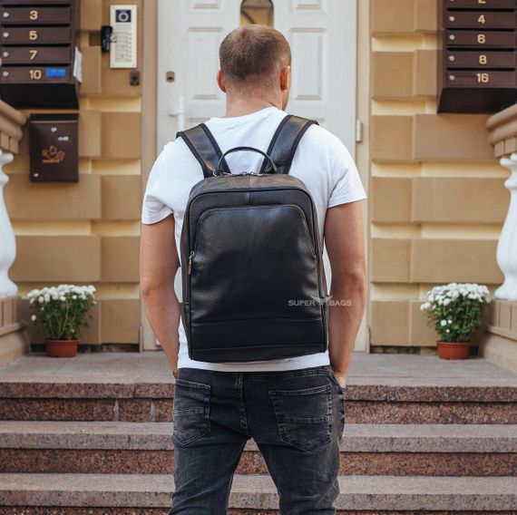 Чоловічий рюкзак шкіряний міський для ноутбука чорний Tiding Bag B2-884371A | Зображення 7