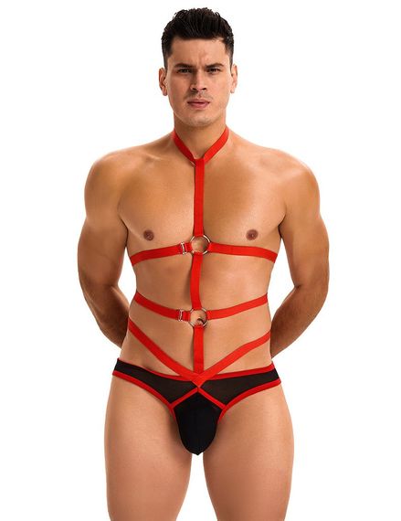 Мужские трусы с портупеей и чокером Star Night красный-черный, M sexstyle | Зображення 4