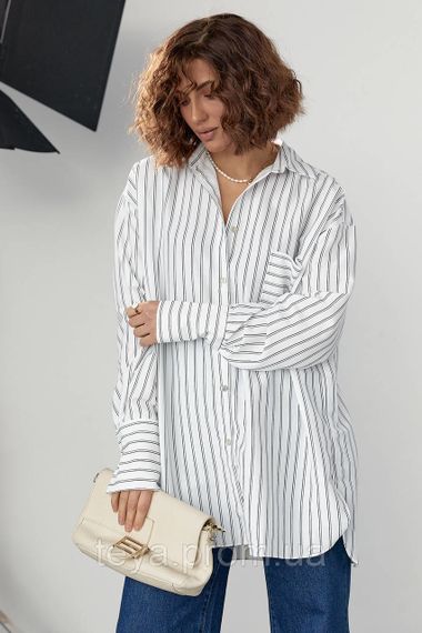 Удлиненная рубашка oversize в полоску цвет белый размер L FL_001072 | Зображення 7