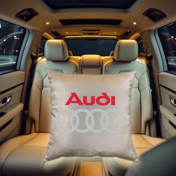 Авто Подушка з вишивкою логотипу марки Audi ауді бежевий автомобілісту 00454
