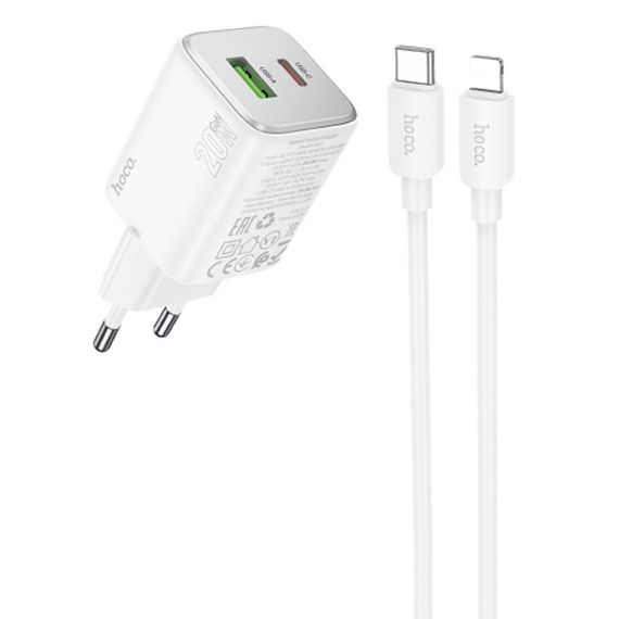 МЗП Hoco N41 Almighty PD20W+QC3.0 (1USB-A/1C) + кабель Type-C to Lightning White