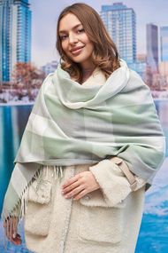 Кашемировый палантин в клетку зеленый + серый