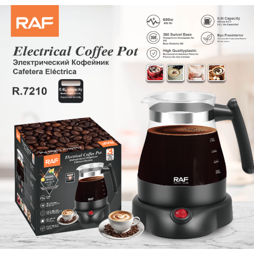 Електричний кофейник (турка) RAF R.7210 (0.6 л, 600 Вт) | Електротурка для кави з базою 360° та якісним BPA-free пластиком